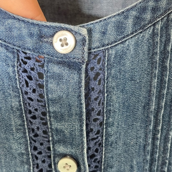 Gap x LoveShackFancy Chambray Tiered Midi Dress Size L Blue Button Down - Picture 13 of 16